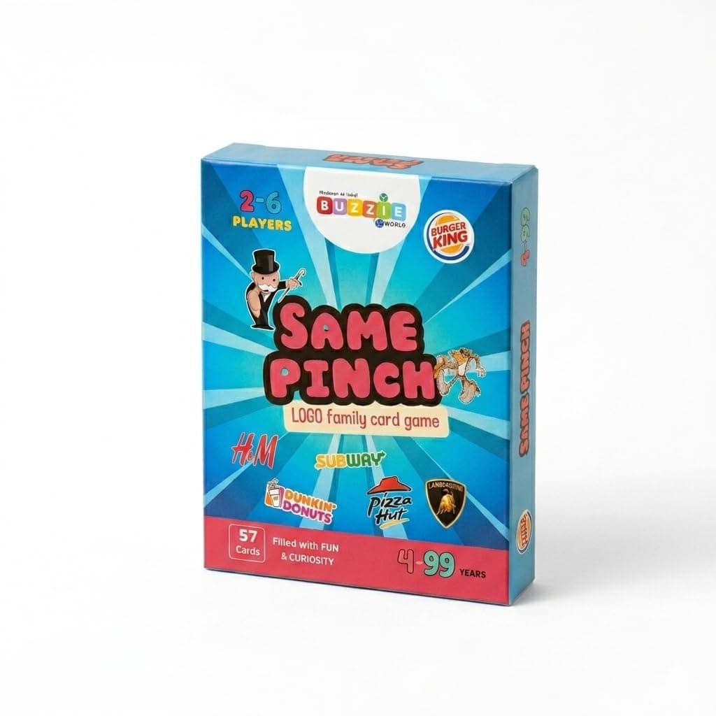 BuzzieWorld Logo Edition Family Card Game | Fun Same Pinch Strategy Card Game for Kids & Adults | 2–8 Players | Travel-Friendly Pack of 55 Cards | Perfect for Family Game Nights