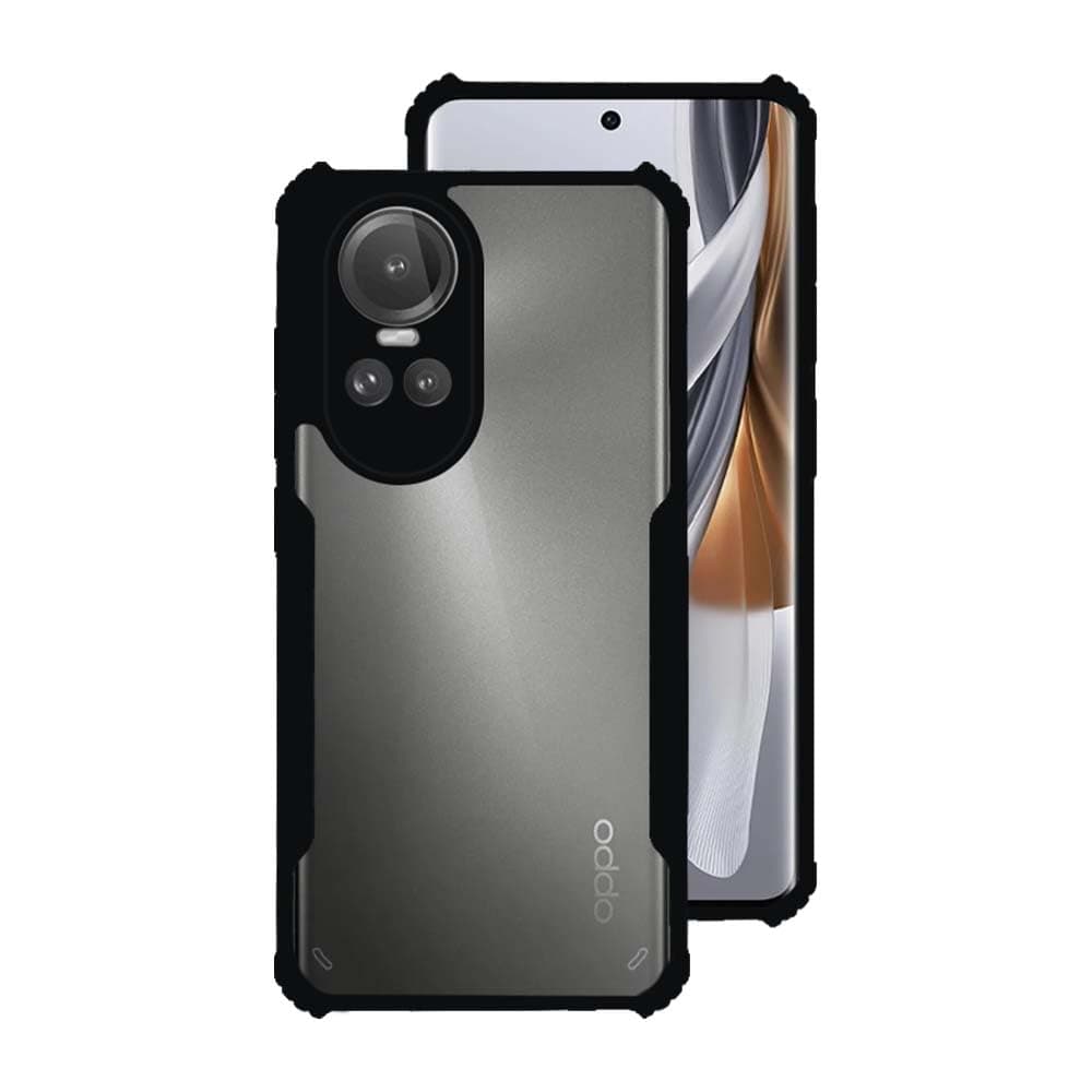 7SEVEN® Ipacky Back Cover for Oppo Reno 10 5G Mobile Back Case Shock Proof Design Camera Edges Protection Crystal Clear Phone Case Precise Cutouts Matte Black Soft Bumper Phone Cover