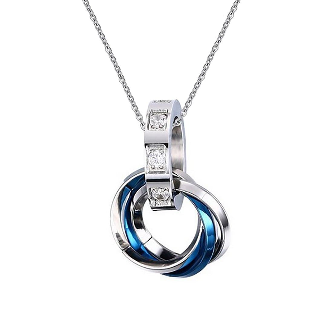 Aaishwarya Silver Stainless Steel Chain with Blue Zirconia Ring Pendant | Waterproof Anti-Tarnish Jewelry for Men and Boys | Stylish Necklace | Durable Gift