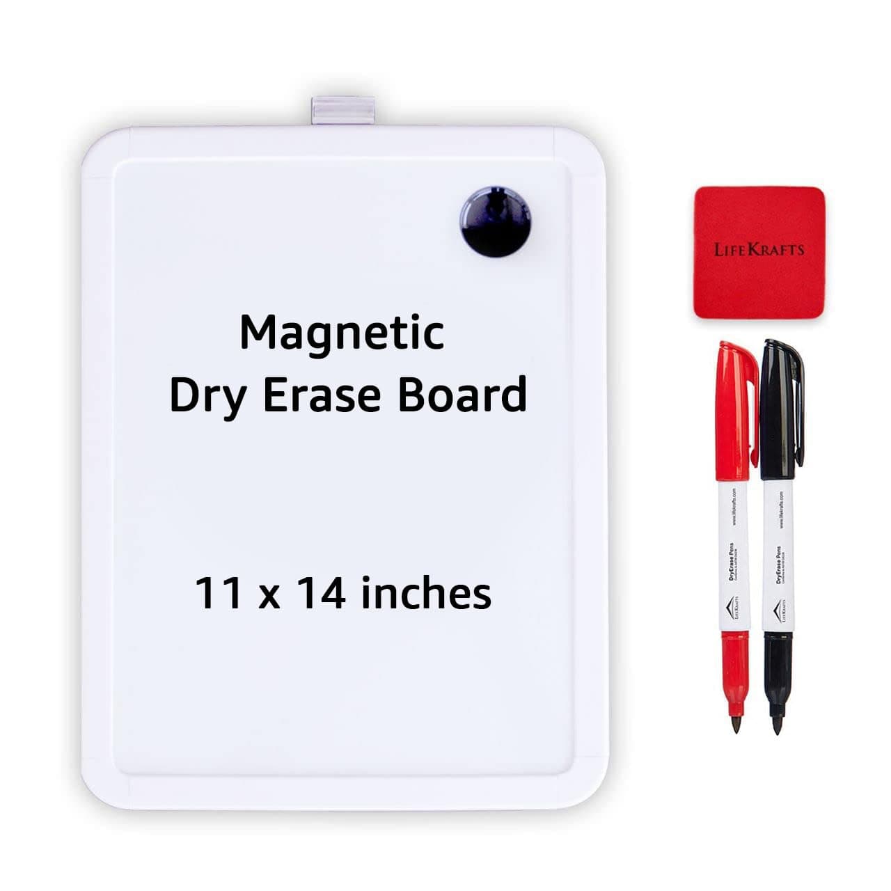 LifeKrafts Magnetic Dry Erase White Board | 11x14 Inches | Writing Board for Fridge & Wall | PVC Border Frame | Reusable Whiteboard with 2 Marker Pens & 1 Eraser | Home, School, Office, Kids & Adults