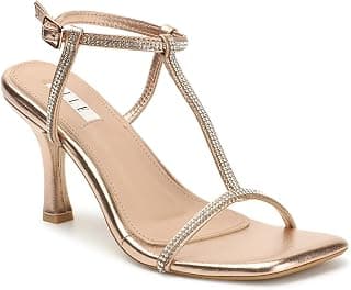 ELLE Women's Stiletto Heels with Rhinestone Straps Sandals