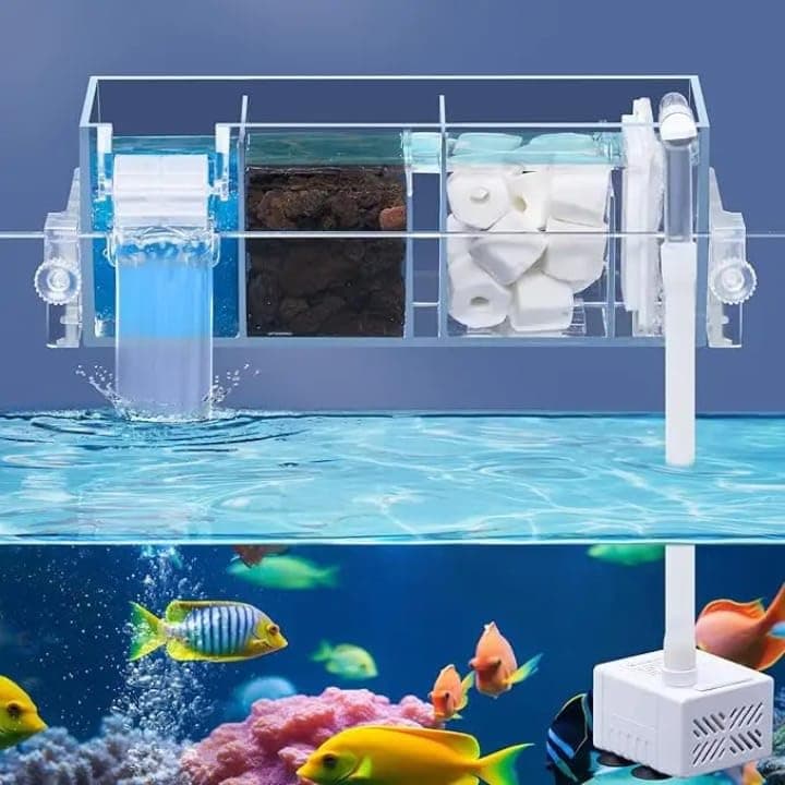 rizopets Multi Section bio top Filter watt 6-3-Chamber Aquarium Filter System with Mechanical, Chemical and Biological Filtration, Hanging Filter for Fish Tank watt 6