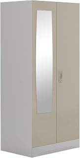 Interio by Godrej Almirah Slimline 2-Door Steel Almirah, Cupboard for Clothes (Royal Ivory), 1-Year Warranty, 4 Shelves and Mirror