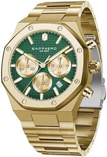 Sapphero Mens Watches Stainless Steel Quartz Analog Watch Fashion Business Men's Watch 50 Meter Water Resistant Classic Gold Green Watches Gifts for Men