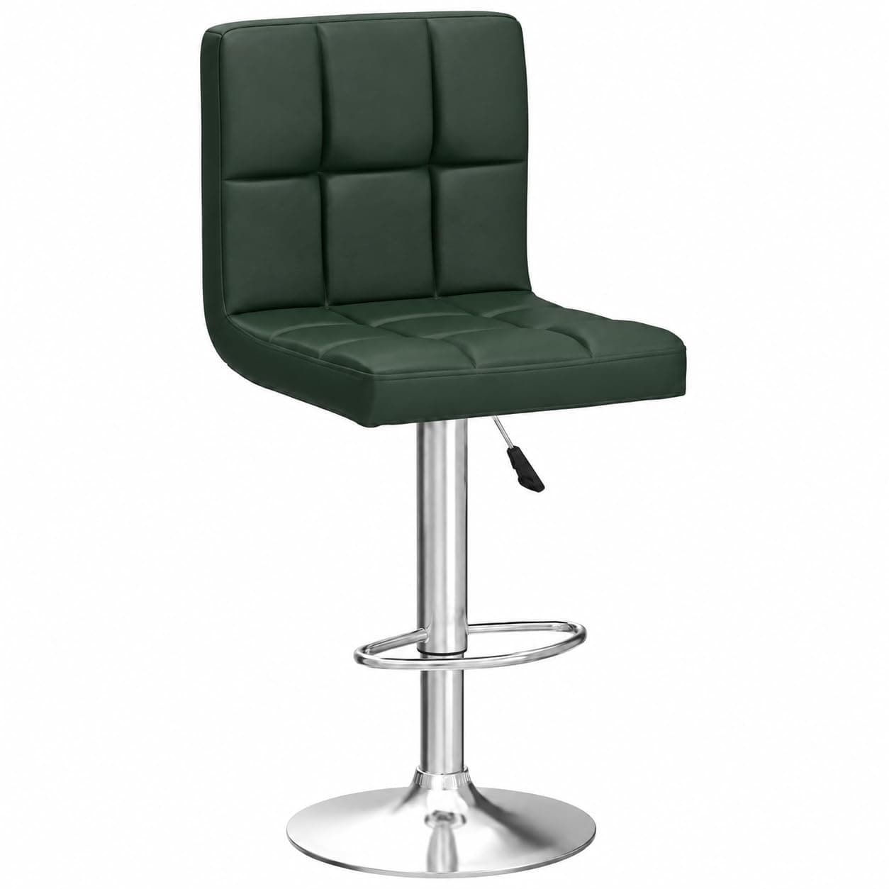 Kemon KaiMeng Modern Adjustable Swivel Bar Stool Chair with Backrest, PU Leather Hydraulic Counter Stool with Footrest for Kitchen Island, Cafe & Home Bar, Green, Square Tufted Back Stool