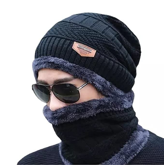 WIDE MART Winter Cap and Scaf Black