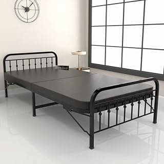 Honey Touch Nova Folding Bed Single with Ortho Tri Layer Mattress | No Assembly Required | Foldable Bed for Sleeping/Guests/Rented Apartments/Bedroom (3ft x 6ft, Black)