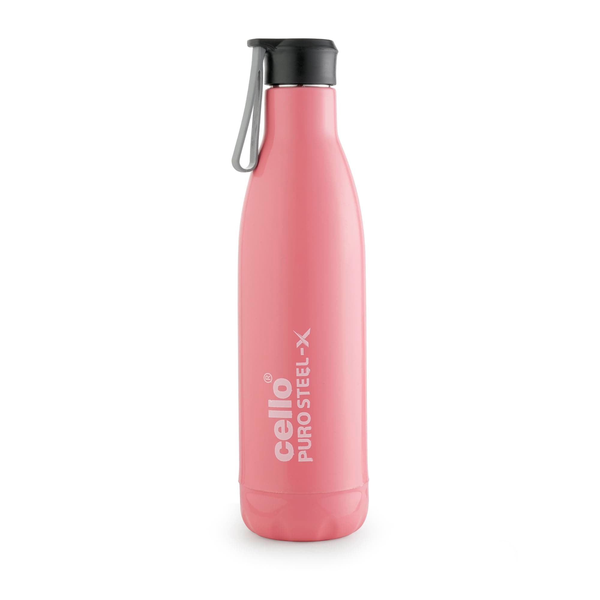 CELLO Puro Steel-X Neo 900 Insulated Water Bottle for Office Use 720 ml Pink | Durable, Stylish & Colorful Wide Mouth Easy Sip Leak Proof Inner Steel Insulated Water Bottle for Travel & Daily Use