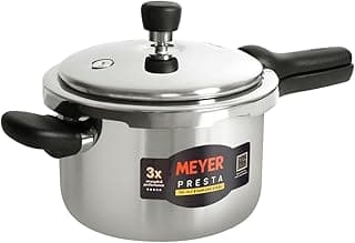 Meyer Presta Triply Pressure Cooker 3 Litre | Outer Lid Pressure Cooker | Gas and Induction Compatible | ISI Certified Food Grade Stainless Steel | 5-Year Brand Warranty | Silver