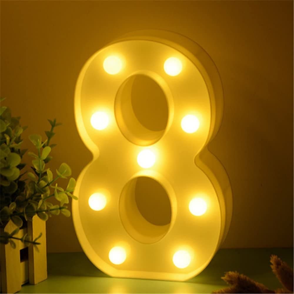 Balloonistics LED Marquee Number 8 Light - 9-Inch Cordless Battery-Operated Light Up Number Sign for 8th Birthday, Anniversary, Wedding, Party Decoration, Photo Booth Backdrop, Cake Table Decor