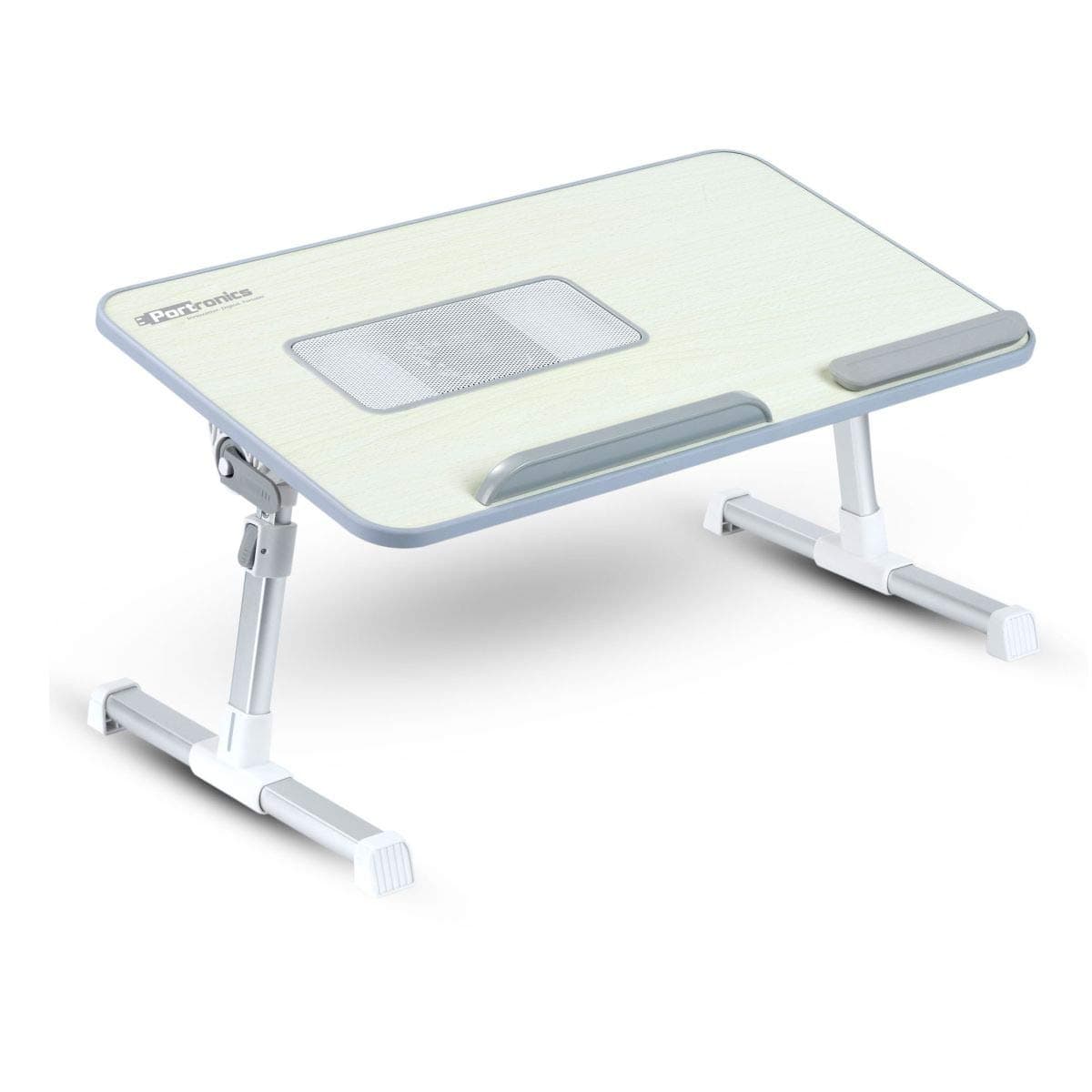 Portronics Aluminium My Buddy Plus Adjustable Laptop Table with Built-in USB Cooling Fan, Foldable Legs, Adjustable Angle for Home, Office, Working, Gaming & Writing(Grey), 52cm, 30cm