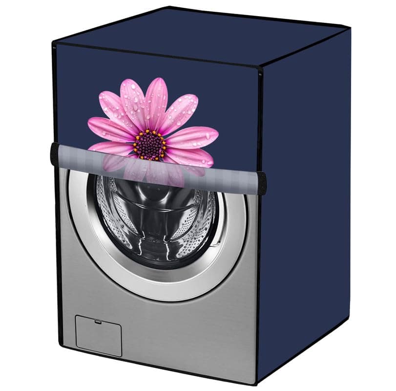 Amodori Front Load Washing Machine Cover Suitable for 10–10.5 Kg (IFB, LG, Samsung) | Universal Fit | Waterproof | Blue Flower Pink Daisy Print