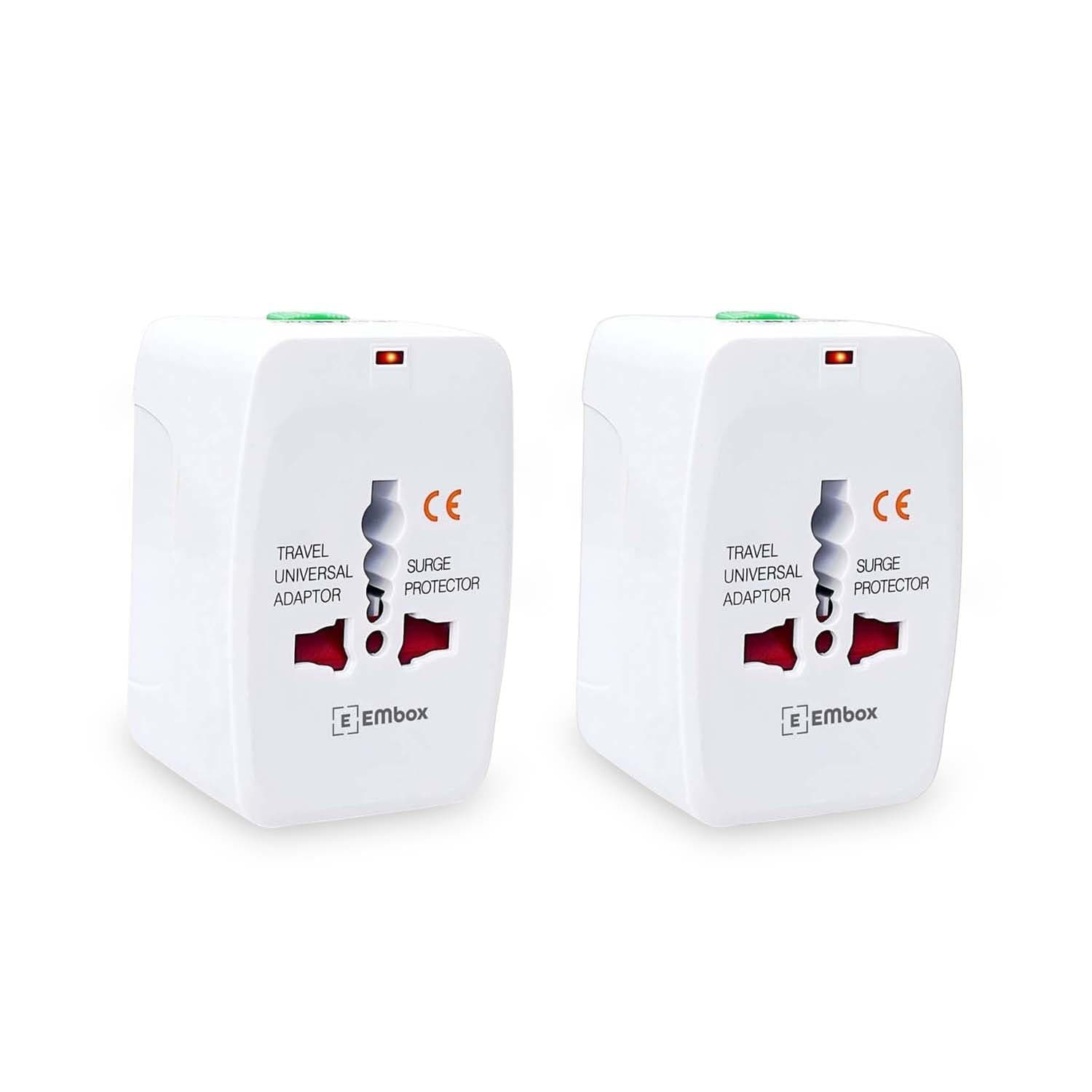 Embox Universal Charger Adapter 224+ Countries Support Travel Adapter International All in One Worldwide International Travel Adapter (White- Pack of 2)