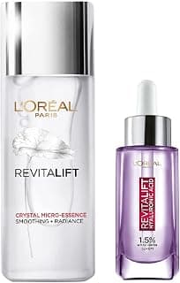 L'Oreal Paris Revitalift Crystal Micro-Essence with Salicylic Acid for Clear Skin Cream (65 ml) & L'Oreal Paris Revitalift 1.5% Hyaluronic Acid Face Serum, 15 Ml