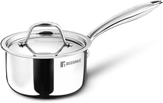 BERGNER Argent Junior Chef TriPly Stainless Steel 12cm (800ml) Saucepan with Stainless Steel Lid, Mini Milkpan, Durable, Healthy Cooking, Non-Toxic, Easy to Cleaning - Induction and Gas Stove Ready