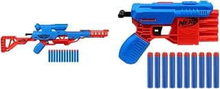 Nerf Alpha Strike Wolf Lr-1 Blaster Targeting Scope 12 Official Elite Darts Breech Load+ Alpha Strike Fang Qs-4 Blaster,4-Dart Blasting Fire 4 Darts in Row,10 Official Elited - (Set of 2 Toys), Blue