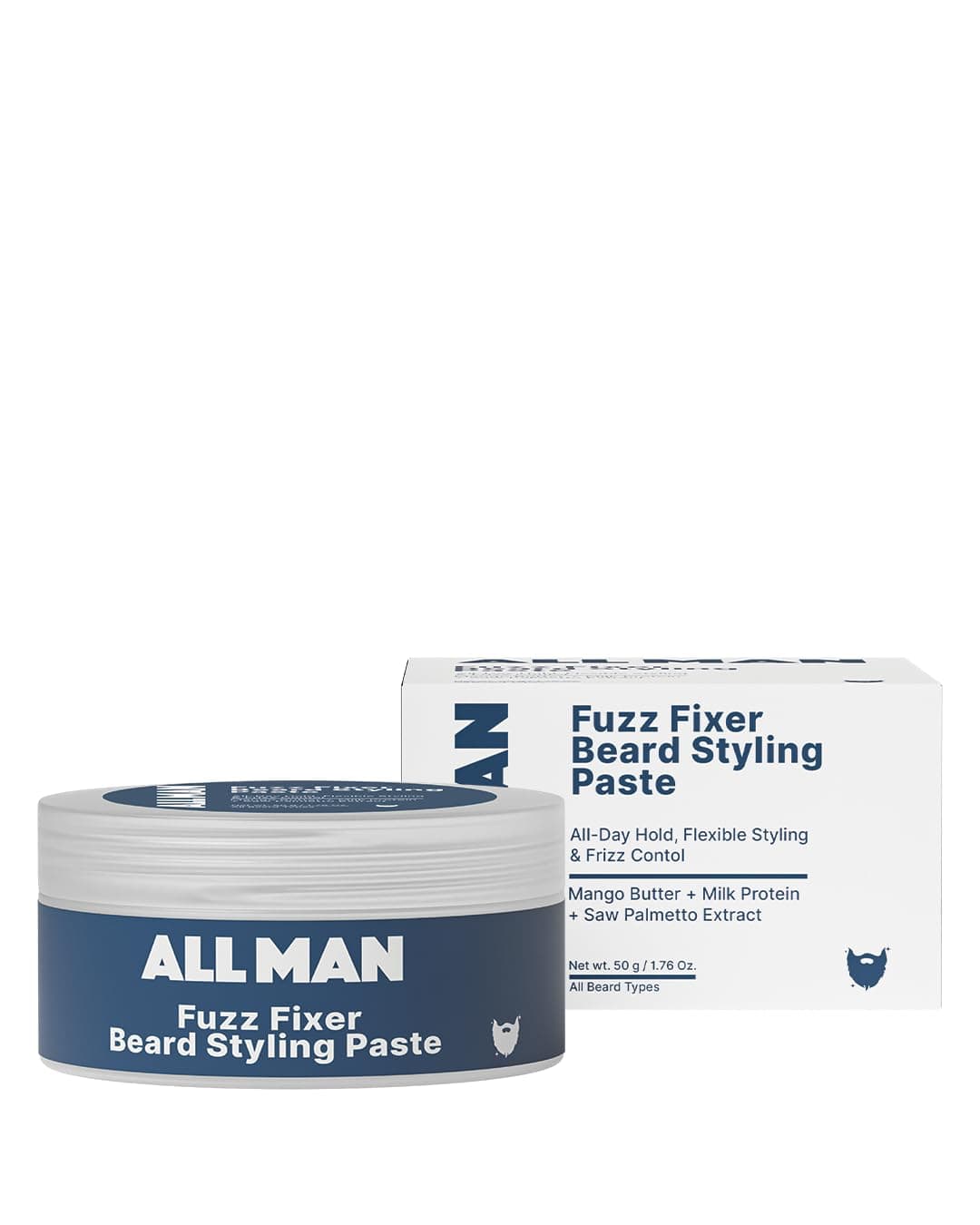 ALL MAN Fuzz Fixer Beard Styling Paste, Strong Hold Cream Wax, With Mango Butter & Milk Protein for Strong Hair | 50g