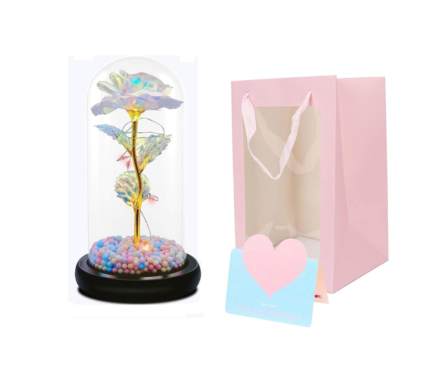DARKNESS Gifts for Girlfriend, Wife, Love - Marriage for Wife Rose Dome - Valentine Gift for Girlfriend/Cute Birthday Gift for Wife Special Love (Rose Flower Thermocol Goli & Card)