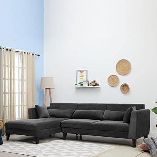 Wakefit Sofa Set | 3 Year Warranty | Sofa 3 Seater, 3 Seater Sofa for Living Room, Wooden Sofa Set, 3 Seater + Left Aligned, Sofa for Living Room - SnoozePro(Malphino : Smoke Grey)