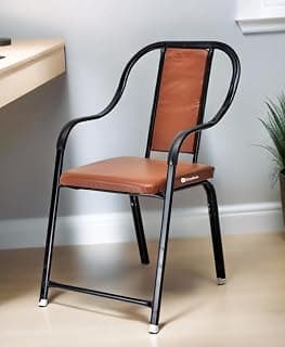 Goyal steel & furniture Durable Office Study Chair Home Visitor Computer Student Chair with Leather Cushion seat Back (1, Brown, Standard)