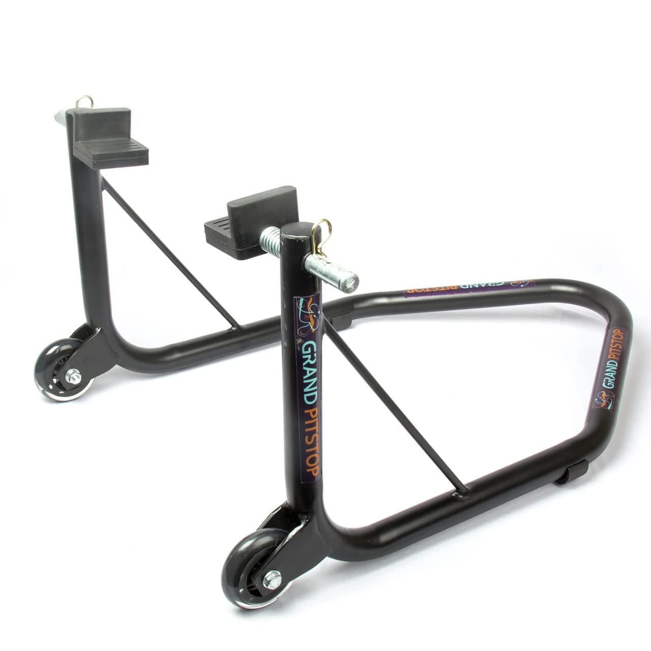 Grand Pitstop Universal Rear Paddock Stand for Motorcycle with Swingarm Rest (Non-Dismantable with Skate Wheels, Black, Motorcycle Weight Up to 350 Kgs).
