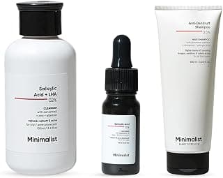 Minimalist Salicylic Acid Complete Acne & Dandruff Control Mini Kit | 2% BHA Face Serum + Anti Dandruff Shampoo + Oil Control Scalp Shampoo | Salicylic Acid Treatment for Oily Skin & Scalp