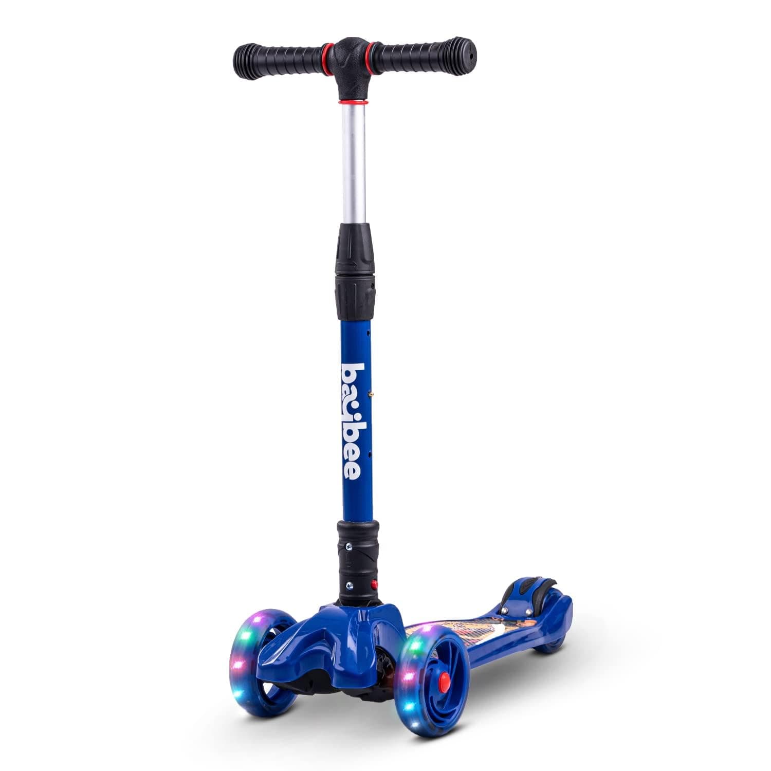 Baybee Flash Kick Scooter for Kids | Smart Foldable 3 Wheel Kids Scooter with 4 Height Adjustable, LED PU Wheels & Brake | Skating Scooters Upto 75 Kg Capacity | Skate Scooters for Kid (Blue)