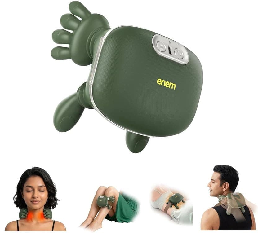 Enem Neck & Back Massager for Body, Neck & Cervical Pain, Wireless Portable Heated Human Hand Design Massager for Pain Relief and Muscle Relax (Green)