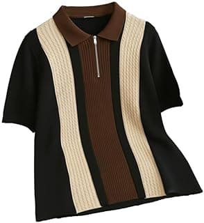 AUSK Men's Retro Cable-Knit Quarter-Zip Polo | Premium Textured Self-Design Half Sleeve T-Shirt for Men
