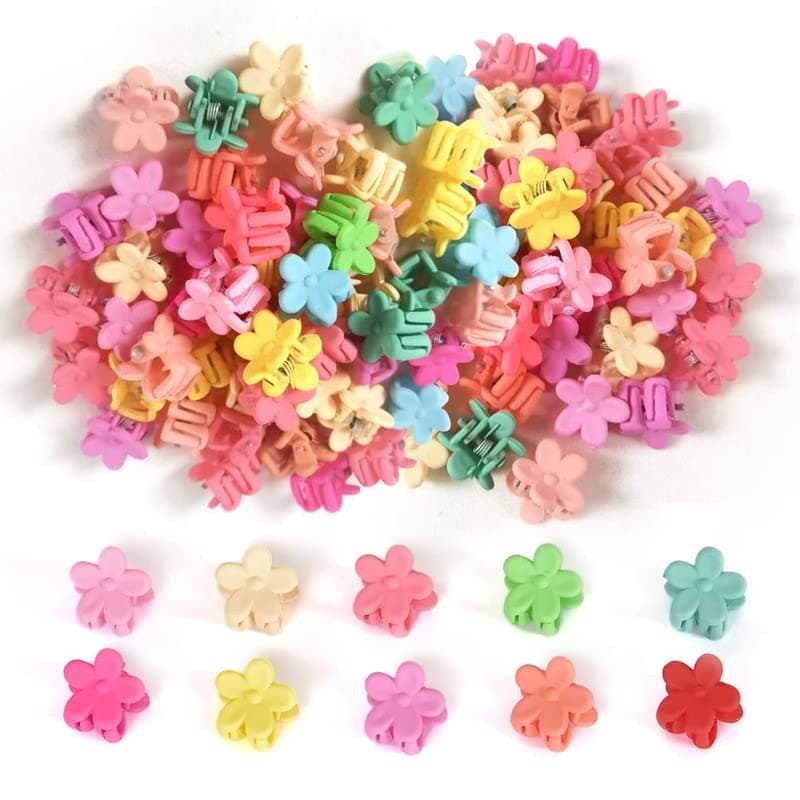 RECTYO GALLERY Mini Hair Claw Clips for Girls, 20 Pcs Cute Flower Hair Claw with Box, Plastic Non-Slip Small Jaw Clips for Baby Girls Toddler Kids (Colorful)