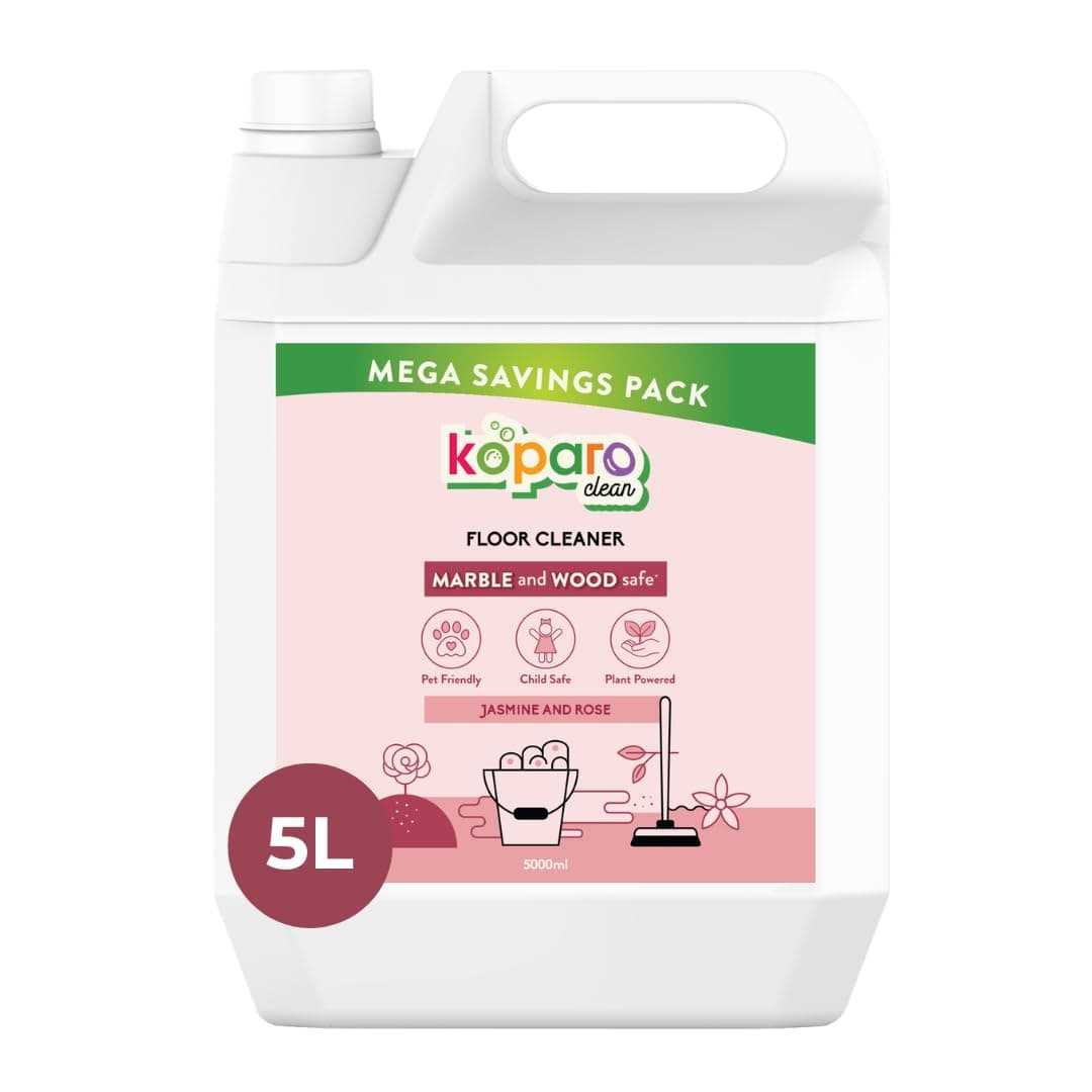 Koparo Natural Disinfectant Surface & Floor Cleaning Liquid | 5 Litre | Plant-Based Non-Toxic Germ Kill Formula | Jasmin Freshness | Safer Than Phenyl | Kids Safe & Pet Friendly