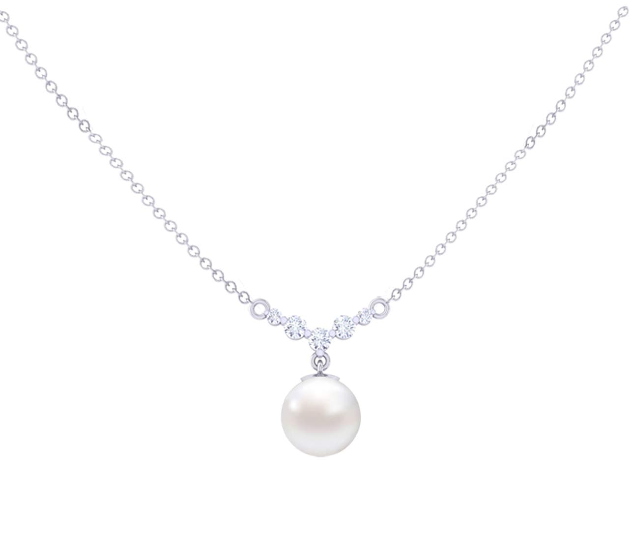 Clara 925 Sterling Silver Pearl Pendant Necklace with Chain Gift for Women | Minimal Daily Wear | Platinum Plated | Elegant Design