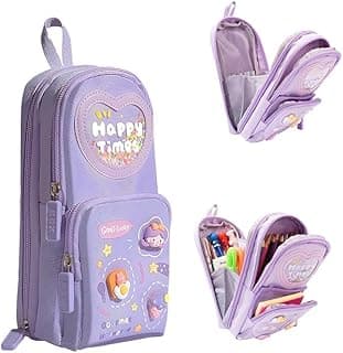 WireScorts Premium Pencil Case 6 Layer with 3 Compartment Cute Aesthetic Pencil Case for Girls Large Capacity Pencil Pouch Multifunctional Pouch for School Kids Cute Stationary Gift - Purple