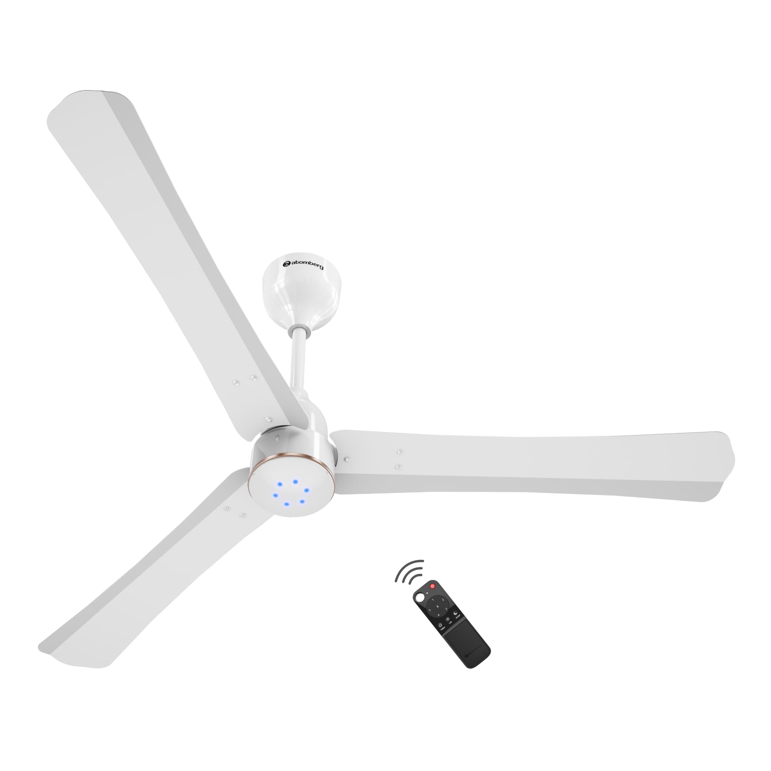 atomberg Renesa Halo Smart Alexa Enabled 1200mm BLDC Ceiling Fan with Remote | BEE 5 star | High Air Delivery | Low noise | LED Speed Indicator | Sleek Design | | 3 Year Warranty | White & Gold Ring
