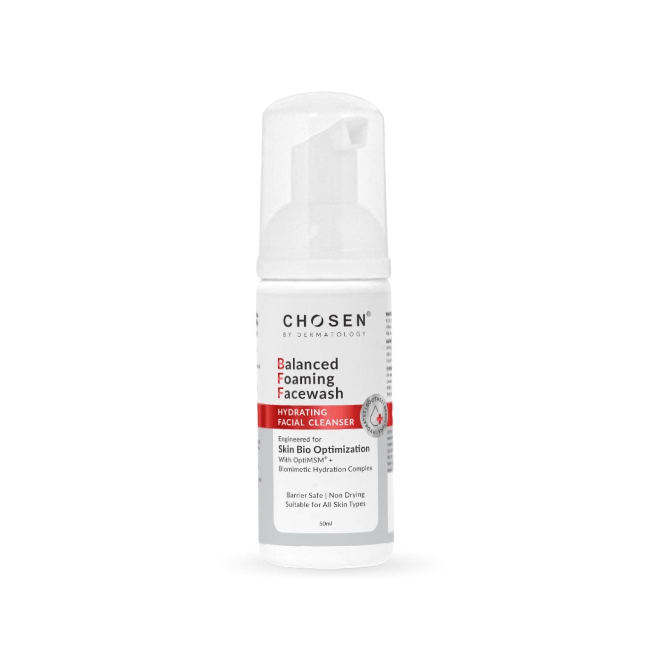 CHOSEN® Balanced Foaming Facewash| Paraben, Sulphate-Free | Gentle on Skin | Hydrating Face Cleanser with OptiMSM®| For Oily to Dry, Combination to Sensitive Skin - 50 ml