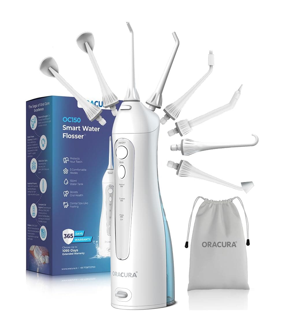 ORACURA OC150 Dental PRO Smart Water Flosser White, 150ml water tank capacity, Portable & Rechargeable, 3 Modes, 365 Days Warranty