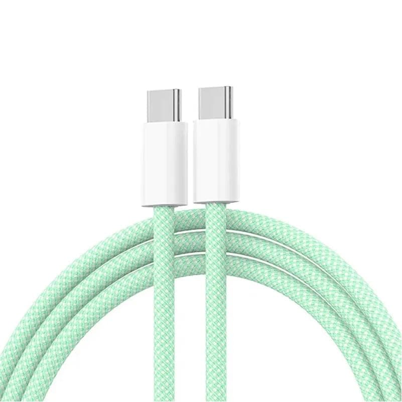 Original USB-C to C Type Braided 1M Fast Charging Cable Compatible for iPhone 16/16 Pro/Max/15/15 Pro/Max/Samsung Galaxy S24/S23/S22/S21/iPad & More-White-Pack Of 1 Green