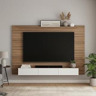 FURNEASER Laminor Wall Mounted TV Unit for Living Room | Floating TV Stand Shelves & Back Panel | Modern Entertainment Unit for 55" | Wall TV Cabinet with Decor & Media Storage (Exotic Teak & White)