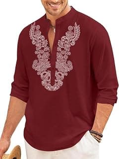 FINIVO FASHION Men’s Cotton Blend Short Kurta with Full Sleeves and Ethnic Neck Design | Casual Crinkle Texture Kurta with Mandarin Collar