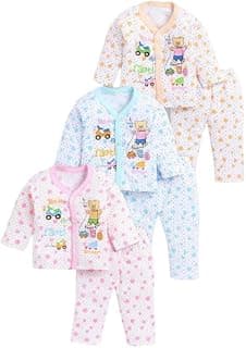 ALSUU Baby’s 100% Cotton Shirt & Pyjama Pant Set | Full Sleeves Newborn, Infant & Toddler Dress | Soft & Breathable Baby Clothes | Set of 3