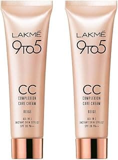 LAKMÉ 9 To 5 Cc Cream for All Skin Type Mini, 01 - Beige, Light Face Makeup With Natural Coverage, Spf 30 - Tinted Moisturizer To Brighten Skin, Conceal Dark Spots, 9 G (Pack Of 2)