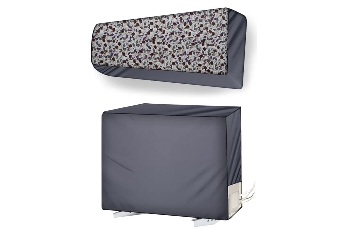 Stylista Split ac Cover Set of Indoor and Outdoor Unit Compatible for 3 Ton Bluestar ARAU Coral Pattern Beige