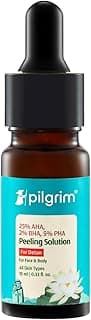 Pilgrim 25% AHA + 2% BHA + 5% PHA Peeling Solution 10ml For Face & Body |10-Minute Facial At Home|Gentle Exfoliating Serum for Tan Removal |For Glowing Skin, Even Skin Tone, Pore Cleansing |Men, Women