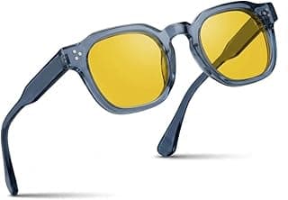 Anemxer Night Driving Sunglasses, HD Vision, UV Protected, Transparent Bluish Grey, Round Frame, Anti Glare, for Bike Riding and Car Driving