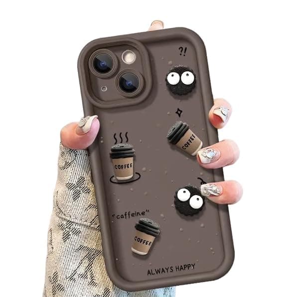 AKRIA Back Cover Compatible with iPhone 15 Plus Cute Cartoon 3D Coffee Silicone Soft with Camera Protection Cover for iPhone 15 Plus (Brown)