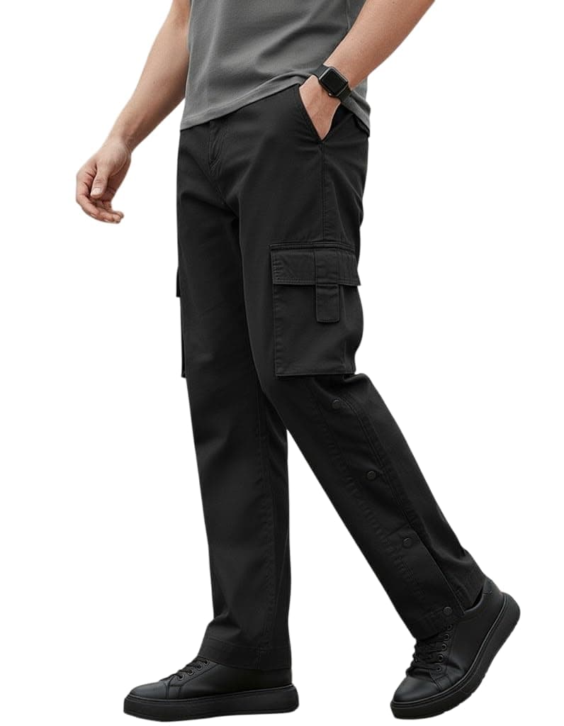 THE FEBZA Men's Cotton Cargo Pants | Stylish Elastic Drawstring Waist | Multi Pocket Tactical Pants | Casual Streetwear Utility Comfortable Regular Fit Outdoor Cargos