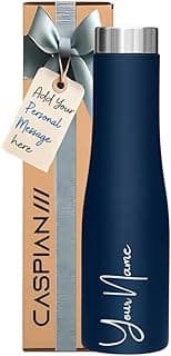 CASPIAN /// Aqua Customised Stainless Steel Water Bottle 1L, Blue with Logo Print - Personalised Water Bottle with Your Name Print for Kids Boys Girls School Office Gym- Perfect for Corporate Gifting