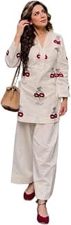 GoSriKi Farshi Salwar Suit for Women Viscose Embroidered | Co Ord Set for Woman | Straight Kurta Palazzo Outfit Round Neck V Slit Long Sleeve Ethnic Dress Womens Clothing