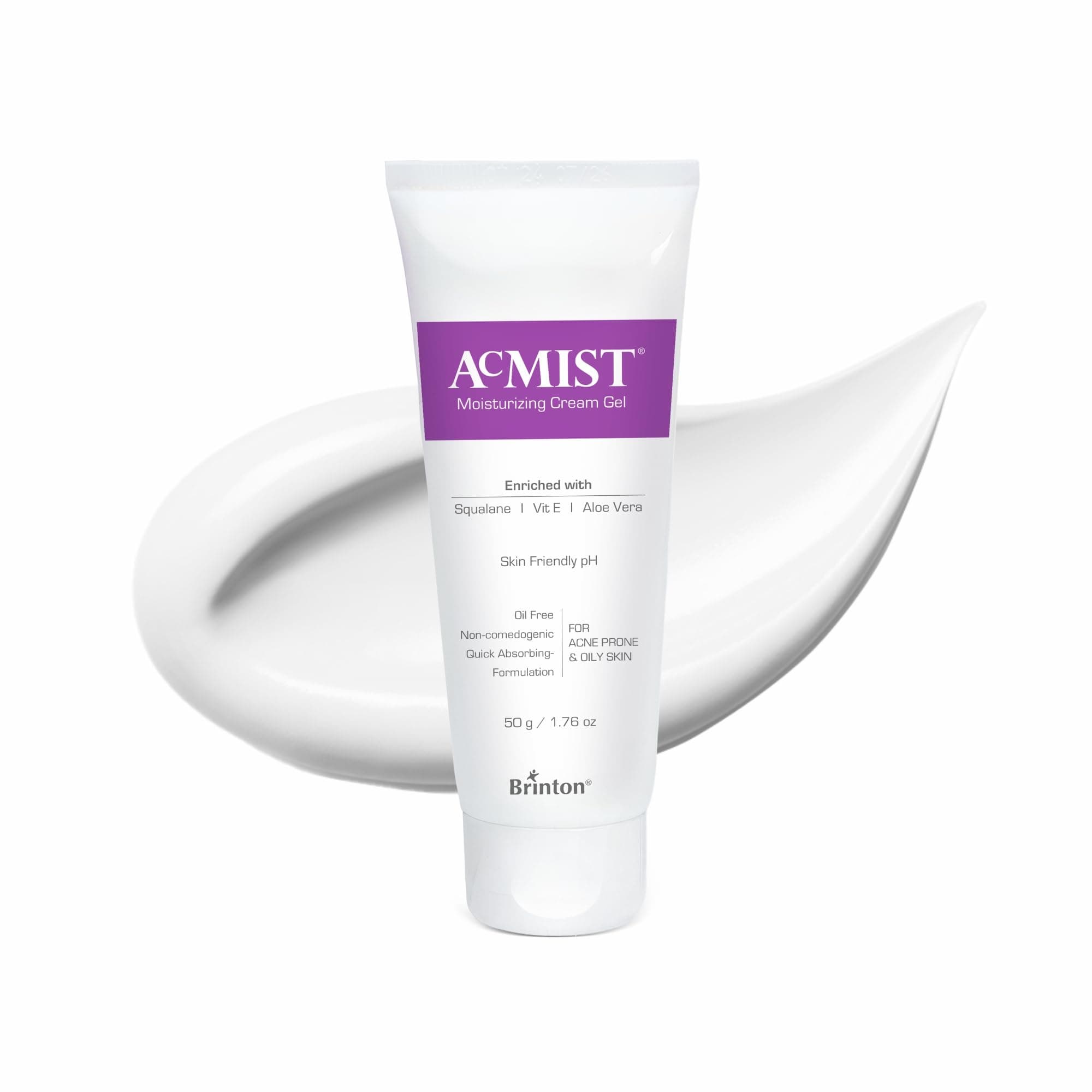 Brinton AcMist Moisturizing Cream Gel for Acne-Prone & Oily Skin | With Vitamin E, Aloe Vera & Squalane | Oil-Free, Non-Comedogenic, Lightweight, Quick Absorbing | 50 g