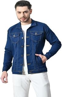 Generic Regular Fit Dark Blue Denim Jacket, Classic Button Front, Multiple Pockets